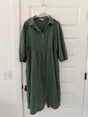 Baltic Born Olive Green Button-Front Midi Dress